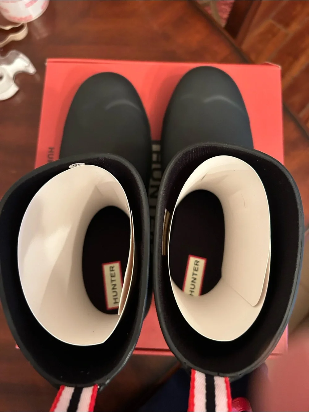 Hunter Black Short Rain Boots with Red-Trim Logo